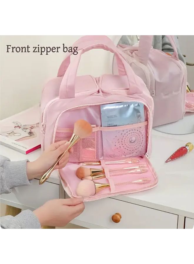 Black Travel Toiletry Bag Polyester Cosmetic Organizer Zippered Foldable Lightweight Machine Washable - Image 5